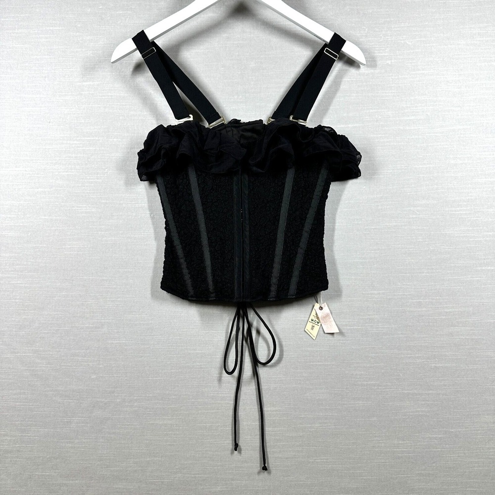 HAH Free People Top Womans Small Black Corset Seams Like A Princess Cottage Core